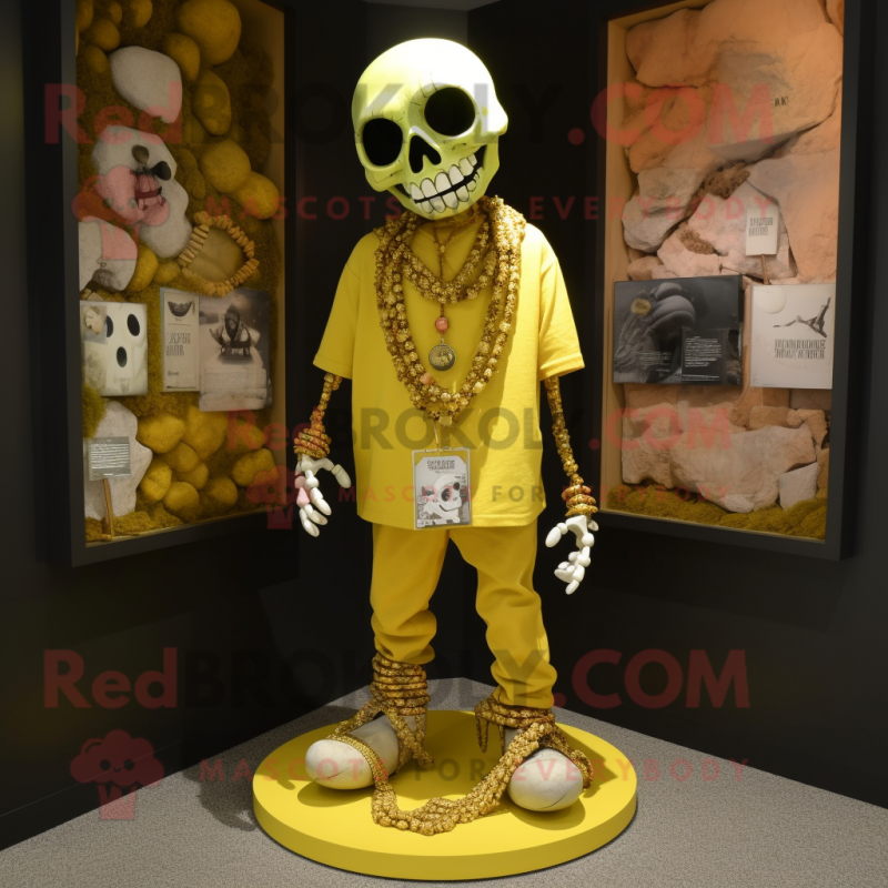Yellow Graveyard mascot costume character dressed with a Cargo Pants and Necklaces Yellow Graveyard mascot costume character dressed with a Cargo Pants and Necklaces