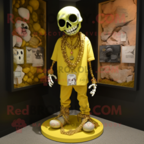 Yellow Graveyard mascot costume character dressed with a Cargo Pants and Necklaces