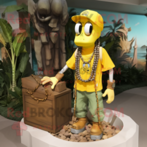 Yellow Graveyard mascot costume character dressed with a Cargo Pants and Necklaces