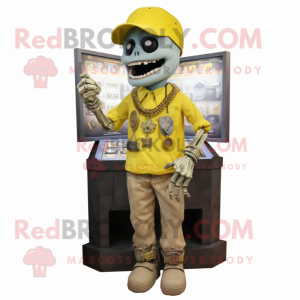Yellow Graveyard mascot costume character dressed with a Cargo Pants and Necklaces