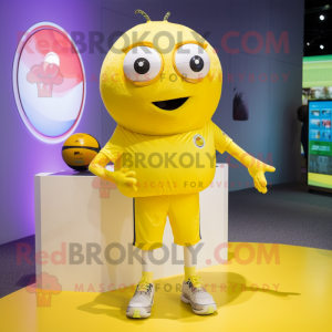 Lemon Yellow Human Cannon Ball mascot costume character dressed with a Polo Tee and Pocket squares