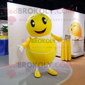 Lemon Yellow Human Cannon Ball mascot costume character dressed with a Polo Tee and Pocket squares