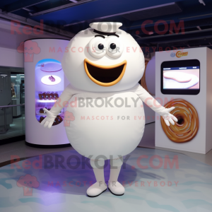 White Donut mascot costume character dressed with a Shift Dress and Cufflinks