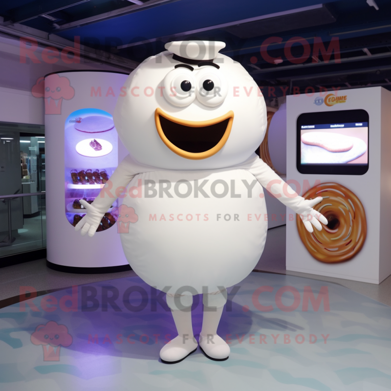 White Donut mascot costume character dressed with a Shift Dress and Cufflinks White Donut mascot costume character dressed with a Shift Dress and Cufflinks