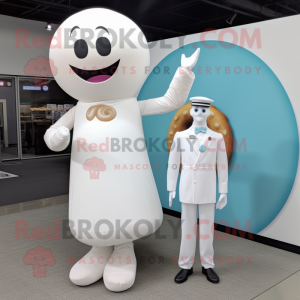 White Donut mascot costume character dressed with a Shift Dress and Cufflinks