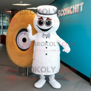 White Donut mascot costume character dressed with a Shift Dress and Cufflinks