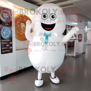 White Donut mascot costume character dressed with a Shift Dress and Cufflinks