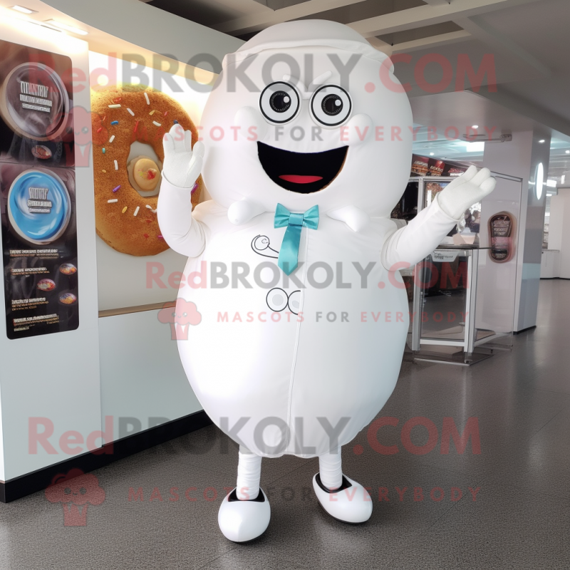 White Donut mascot costume character dressed with a Shift Dress and Cufflinks White Donut mascot costume character dressed with a Shift Dress and Cufflinks