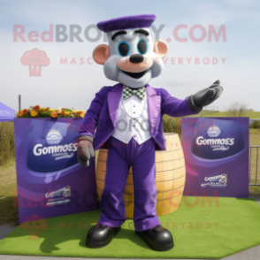 Lavender Guinness mascot costume character dressed with a Cardigan and Bow ties