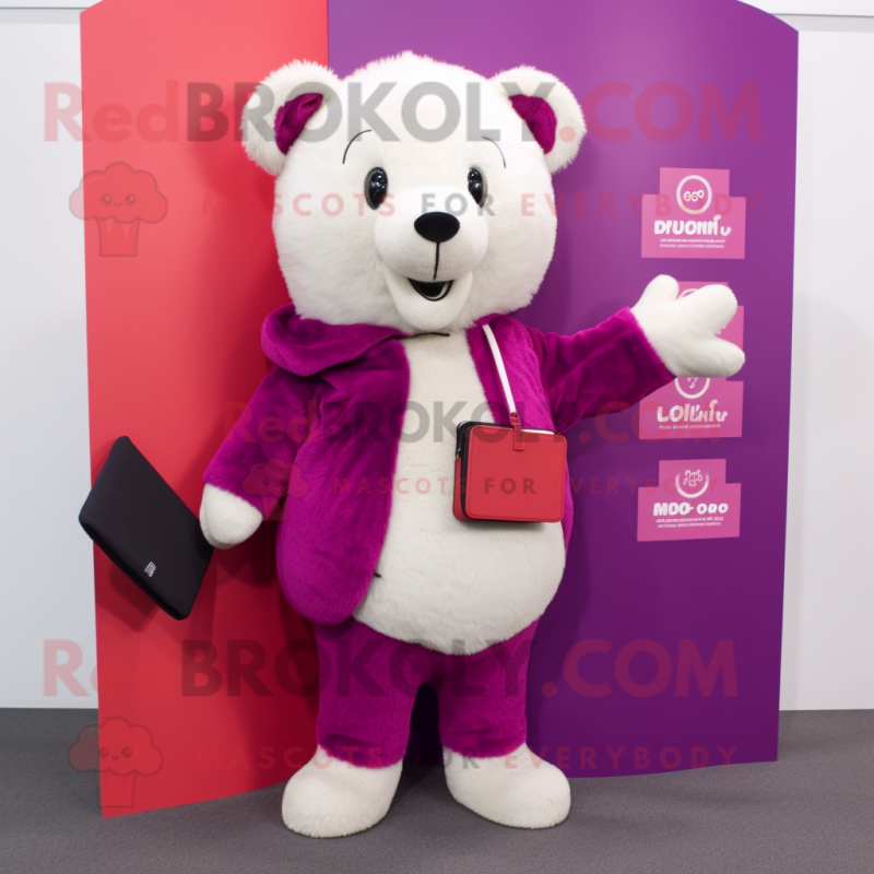 Magenta Ermine mascot costume character dressed with a Corduroy Pants and Wallets