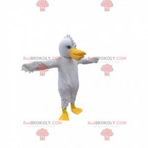 White bird mascot with a fun crest and a beautiful yellow beak