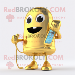 Gold Phone mascot costume character dressed with a Capri Pants and Keychains