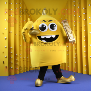 Gold Phone mascot costume character dressed with a Capri Pants and Keychains