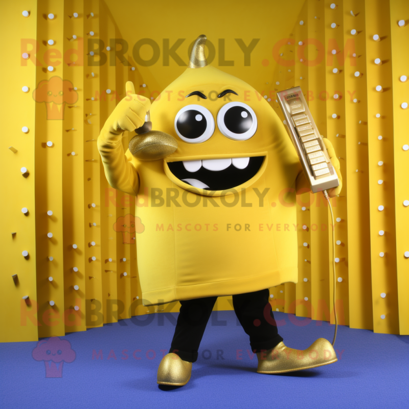 Gold Phone mascot costume character dressed with a Capri Pants and Keychains Gold Phone mascot costume character dressed with a Capri Pants and Keychains