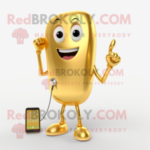 Gold Phone mascot costume character dressed with a Capri Pants and Keychains
