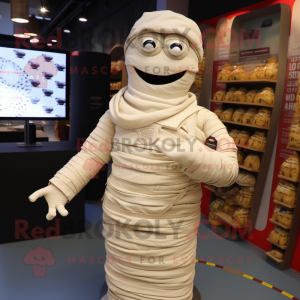 Cream Mummy mascot costume character dressed with a Blouse and Bracelets