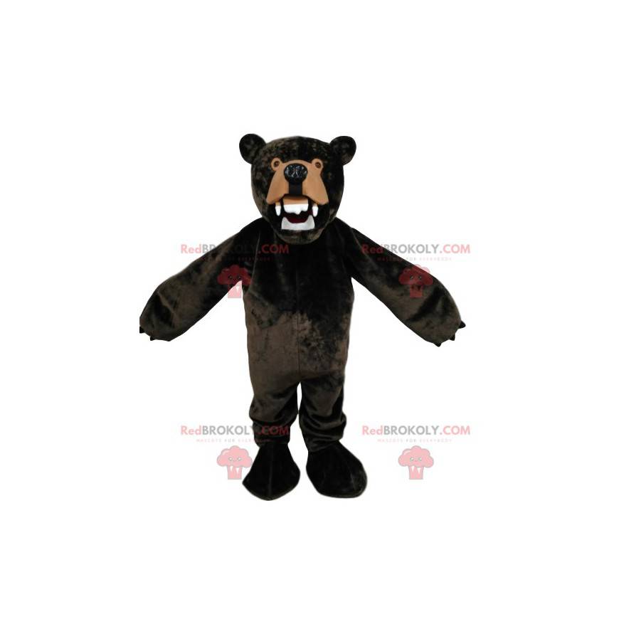 Mascote urso marrom muito irritado. Fantasia de urso pardo -