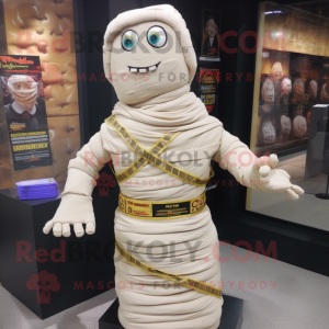 Cream Mummy mascot costume character dressed with a Blouse and Bracelets