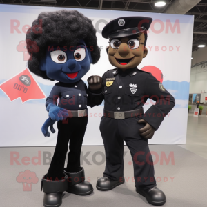 Black Commando mascot costume character dressed with a Mom Jeans and Tie pins