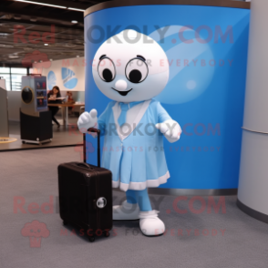 Sky Blue Soccer Ball mascot costume character dressed with a Wrap Skirt and Briefcases