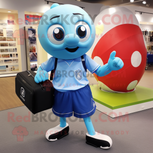 Sky Blue Soccer Ball mascot costume character dressed with a Wrap Skirt and Briefcases