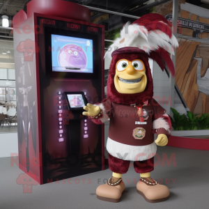 Maroon Chief mascot costume character dressed with a Cargo Shorts and Digital watches