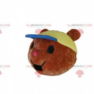 Tête de mascotte de petit ourson marron, avec une casquette -