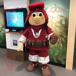 Maroon Chief mascot costume character dressed with a Cargo Shorts and Digital watches