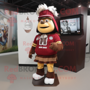 Maroon Chief mascot costume character dressed with a Cargo Shorts and Digital watches