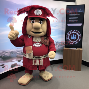 Maroon Chief mascot costume character dressed with a Cargo Shorts and Digital watches