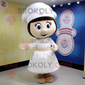 Cream Bracelet mascot costume character dressed with a A-Line Skirt and Beanies