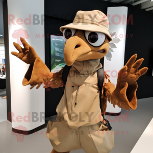 Tan Archeopteryx mascot costume character dressed with a Coat and Gloves