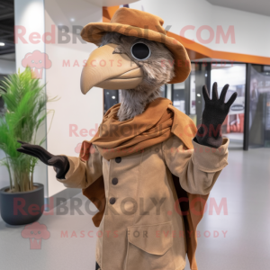 Tan Archeopteryx mascot costume character dressed with a Coat and Gloves