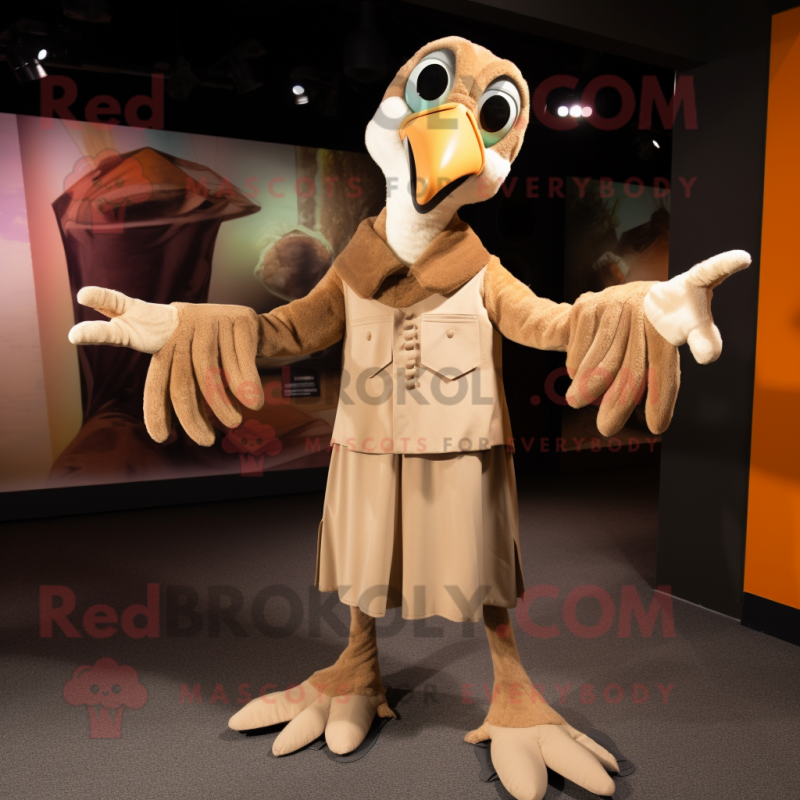 Tan Archeopteryx mascot costume character dressed with a Coat and Gloves