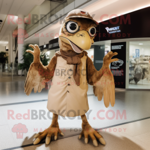 Tan Archeopteryx mascot costume character dressed with a Coat and Gloves