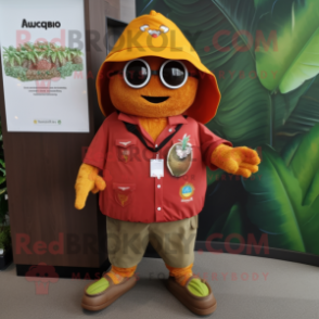 Rust Mango mascot costume character dressed with a Chinos and Keychains