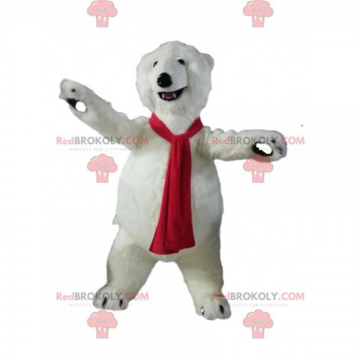 Isbjørnemaskot med rødt tørklæde - Redbrokoly.com