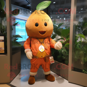 Rust Mango mascot costume character dressed with a Chinos and Keychains