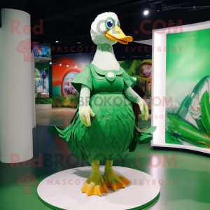 Green Swan mascot costume character dressed with a Shorts and Earrings