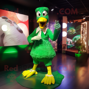 Green Swan mascot costume character dressed with a Shorts and Earrings