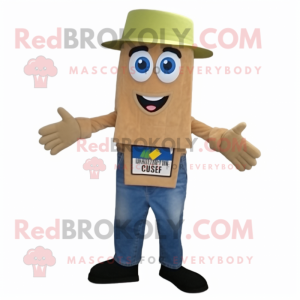 Tan Zucchini mascot costume character dressed with a Denim Shorts and Caps