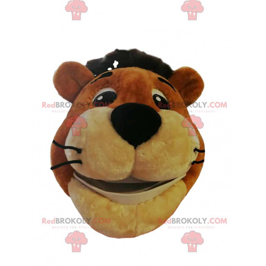 Tiger mascot head with a big smile - Jungle Sizes L (175-180CM)