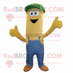 Tan Zucchini mascot costume character dressed with a Denim Shorts and Caps