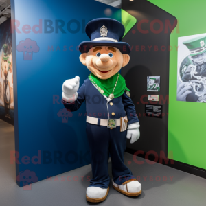 Navy Leprechaun Hat mascot costume character dressed with a Polo Shirt and Necklaces