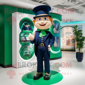 Navy Leprechaun Hat mascot costume character dressed with a Polo Shirt and Necklaces