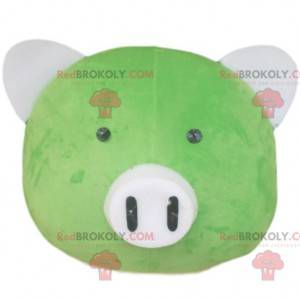 Cabeça de mascote de porco verde com focinho branco -