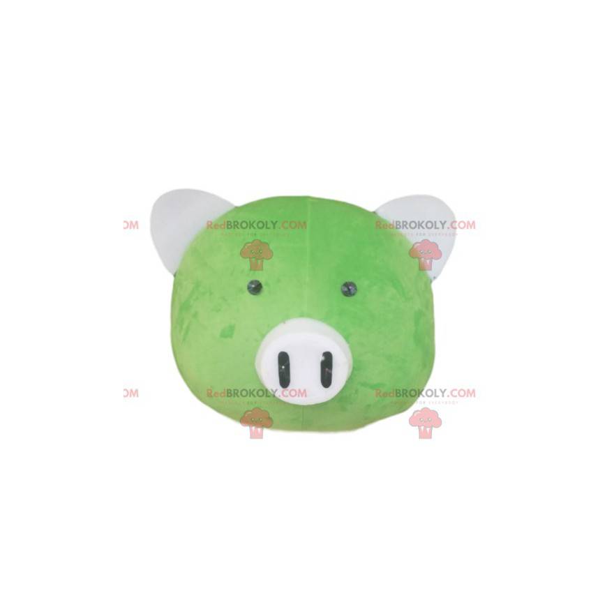 Cabeza de mascota de cerdo verde con hocico blanco -