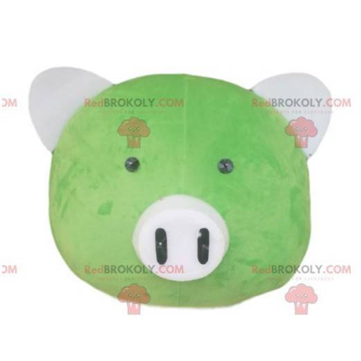 Cabeça de mascote de porco verde com focinho branco -