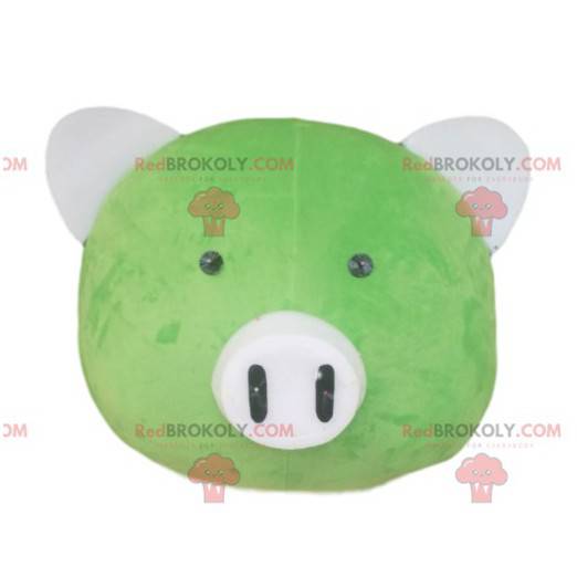 Testa della mascotte del maiale verde con un muso bianco -
