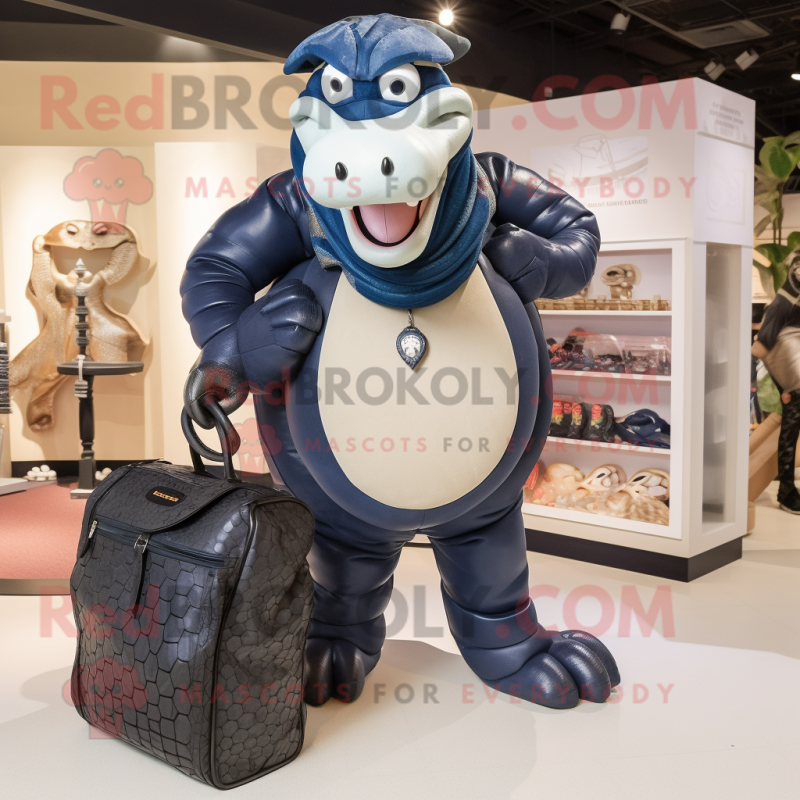 Navy Titanoboa mascot costume character dressed with a Vest and Handbags Navy Titanoboa mascot costume character dressed with a Vest and Handbags